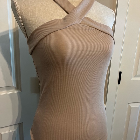 nude Ribbed cross neck body suit - Picture 3 of 3